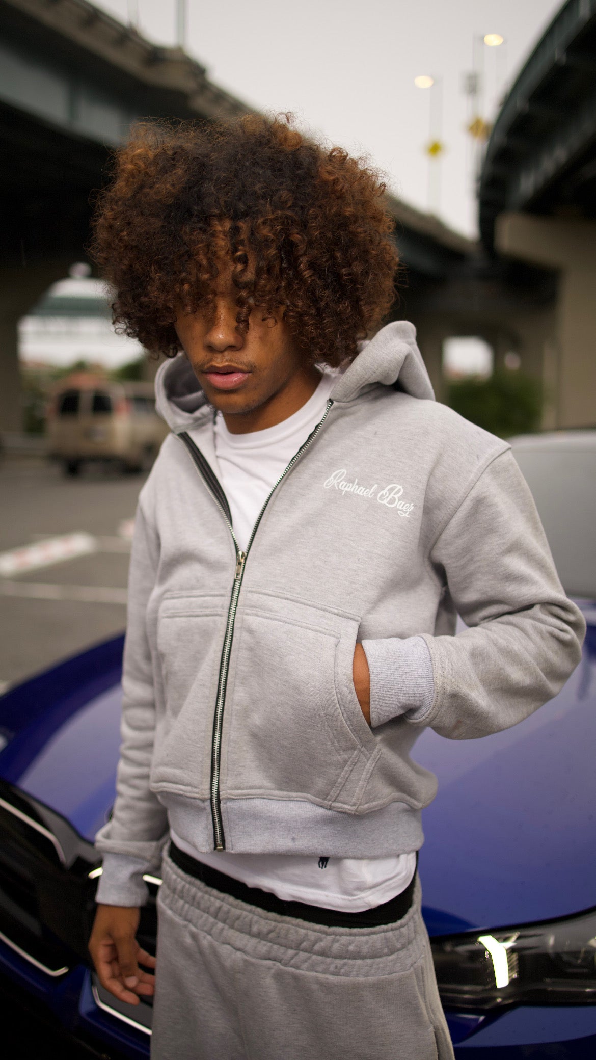 Grey Raphael Baez sweatsuit